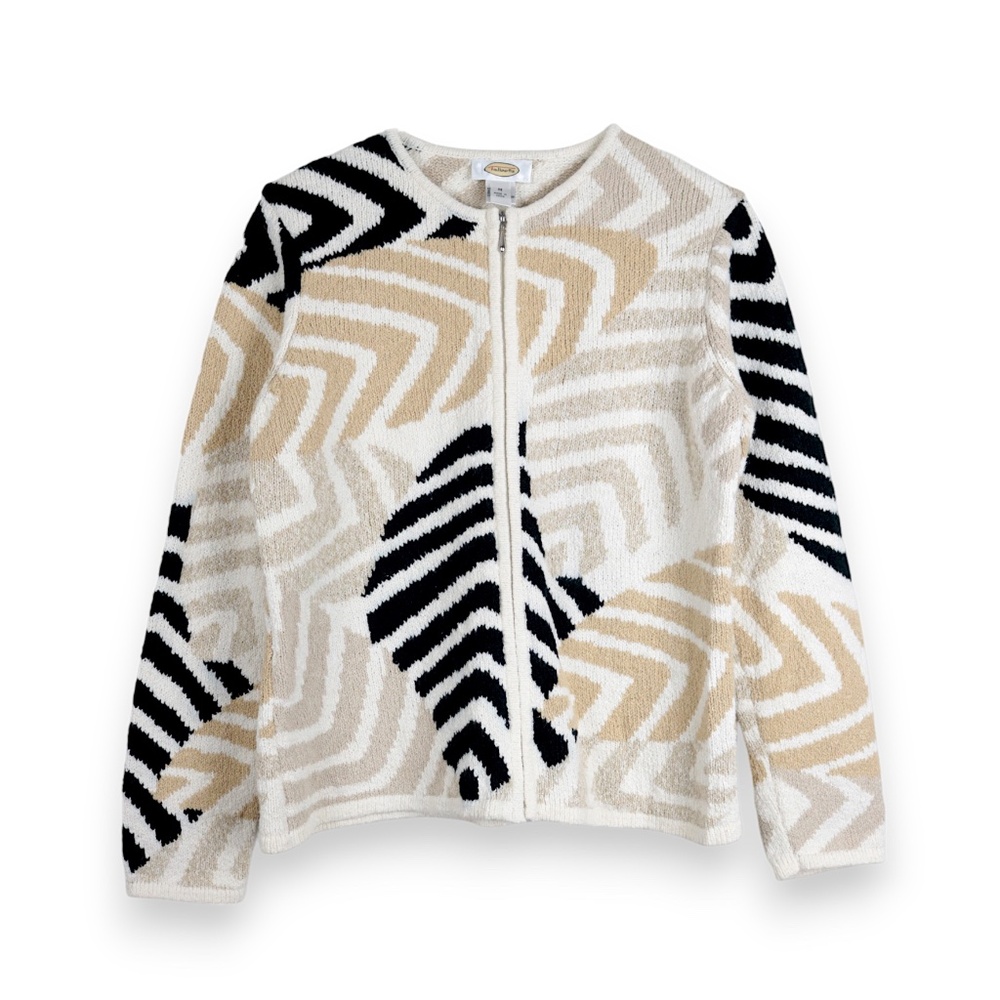 Talbots Womens Animal Print Zip Up Cardigan Sweater Size M